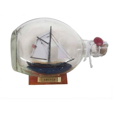 America Sailboat in a Bottle 7" - Wooden Boat In A Bottle - Model Ship ...