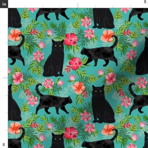 Hawaiian Black Cat Fabric Black Cat Fabric By Petfriendly Etsy Cat