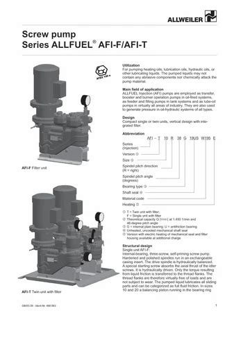 Allweiler Make Screw Pump Series Allfuel Injection Afi Pumps Insert