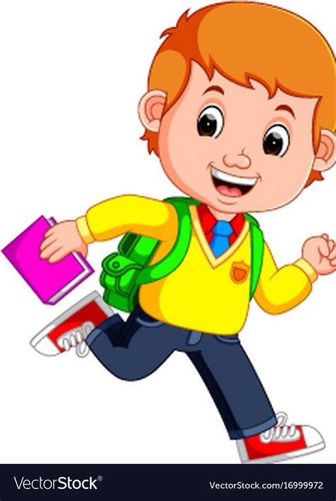 Cute boy go to school cartoon Royalty Free Vector Image