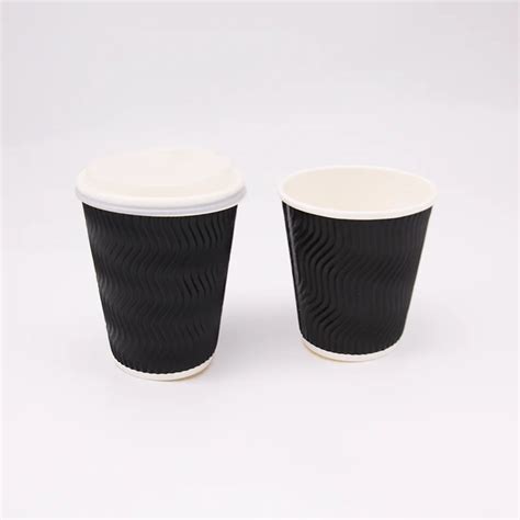 Hot Coffee Paper Cup Black Disposable Double Wall Gold Foil Stamping