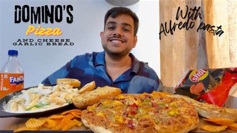 Dominos Peppy Paneer Pizza🍕 Cheese Garlic Bread With Alfredo Pasta Youtube