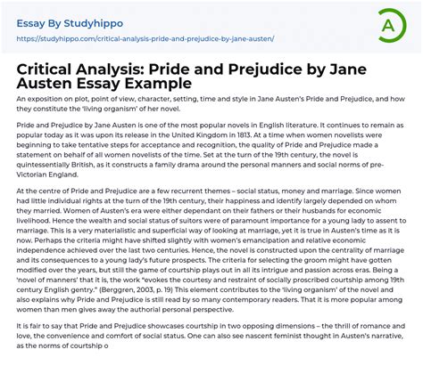 Critical Analysis Pride And Prejudice By Jane Austen Essay Example