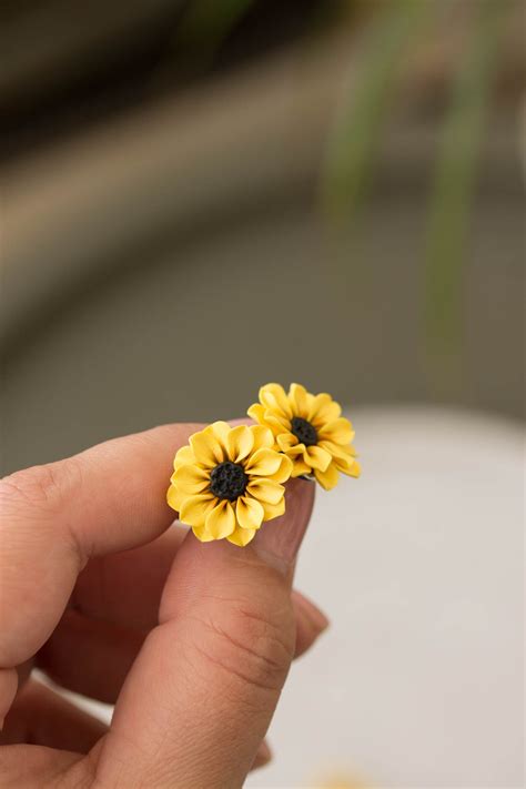 Yellow Sunflower Stud Earrings Handmade Unique Sunflowers Etsy