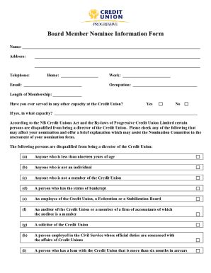 Fillable Online Board Member Nominee Information Form Progressivecu