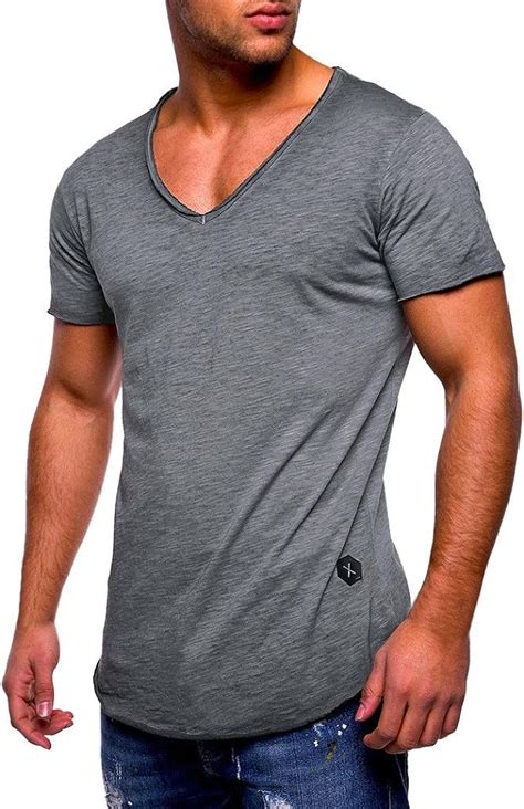 Hombres Camiseta para Hombres Slim Fit Cuello En V Manga Corta Músculo