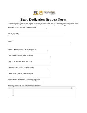 Fillable Online Baby Dedication Requestaction Chapel Baltimore Fax