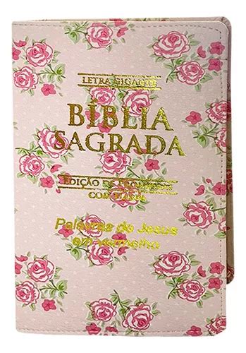 Biblia Sagrada Letra Gigante Luxo Popular Floral Rosa Harpa