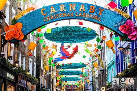 England London Carnaby Street With Christmas Decorations Stock Photo