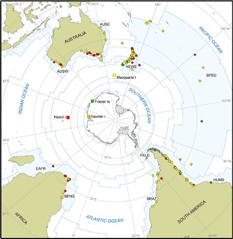 Southern Hemisphere ocean basins and land masses, showing the giant ...