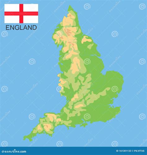 England. Detailed Physical Map of England Colored According To ...