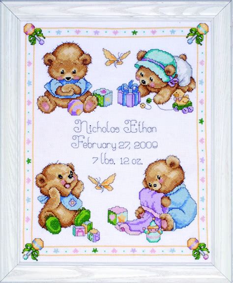 Tobin T21711 Baby Bears Birth Record Counted Cross Stitch Kit