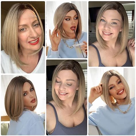 Ash Blonde Bob Wig Short Hair Side Parting Wig Hand Tied Hairline