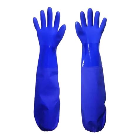 Luva Nitrilica Super PVC Cano Longo 36 30cm Azul Super Safety Luvas