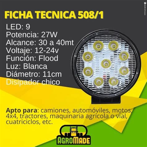 Faro Led Redondo 27w 9 Leds 4x4 Cuatri Moto Universal 12v HP Factory