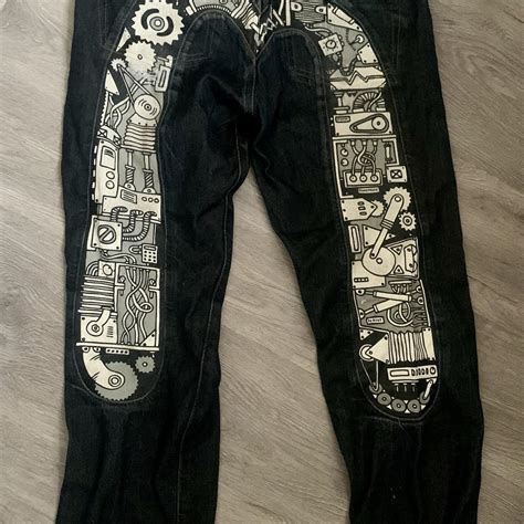 Evisu Jeans With Mechanical Design 30” Waist 34” Depop