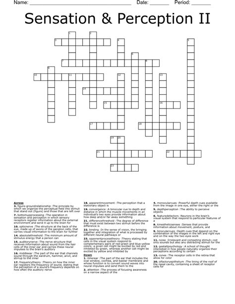 Sensation Perception II Crossword WordMint