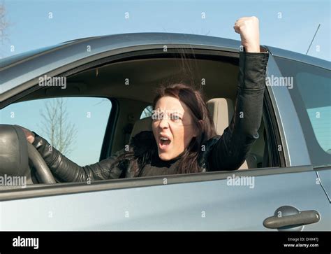 Angry Young Woman In The Car Stock Photo Alamy