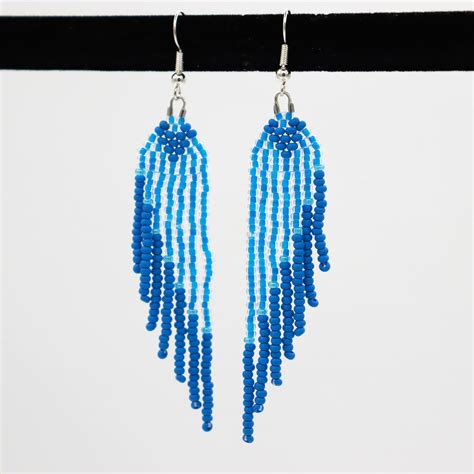 Cheryl Haas Blue Diagonal Fringe Earrings Rrmm