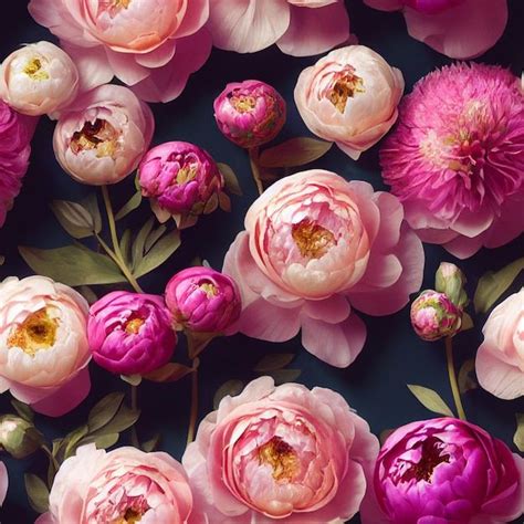 Peony Flowers Seamless Pattern