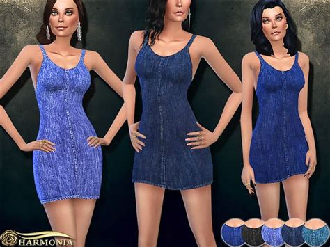 Harmonia S Stretch Slip Style Denim Dress Denim Fashion Sims 4 Clothing Dresses