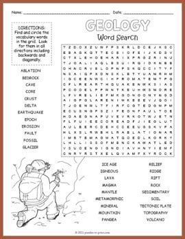 Geology Vocabulary Terms Word Search Puzzle Worksheet Activity Tpt