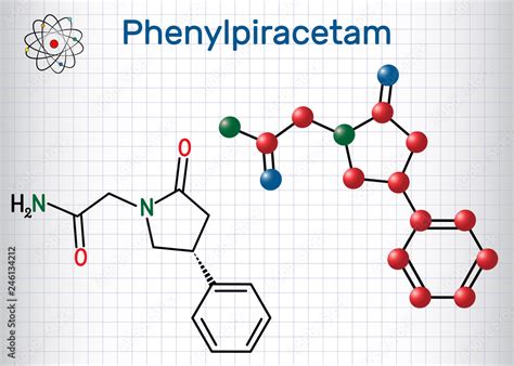 Phenylpiracetam nootropic drug molecule. It is a phenylated analog of ...