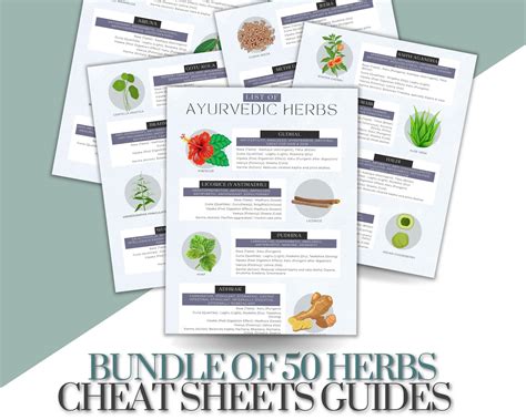 Ayurvedic Herbs Cheat Sheet Guides Set Of 55 Herbs With Properties