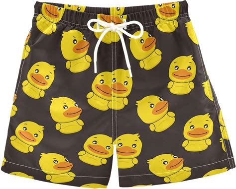 Junzan Cute Duck Black Boys Swimming Trunks Elastic Kids