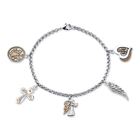 Believe By Brilliance Stainless Steel Angel Wing And Cross Charm