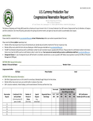 Fillable Online Congressional BEP Tour Reservation Request Form 2023