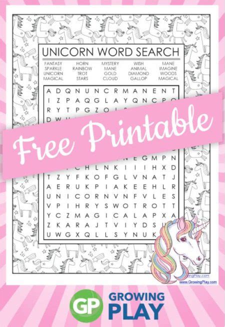 Unicorn Word Search Free Pdf Printable Growing Play