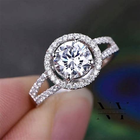 Moissanite Split Shank Engagement Ring Solid 14k White Gold 250 Carat Round Cut Ebay