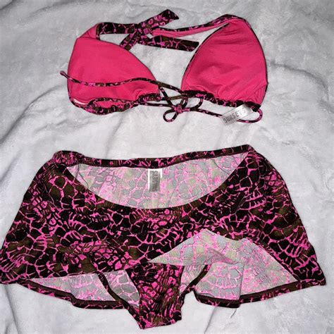 Y K Pink And Black Snake Print Bikini Set It Says Depop