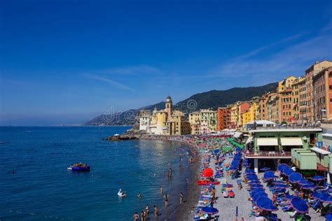 Camogli, Italy - September 15, 2019: People Resting at Beach at Camogli ...