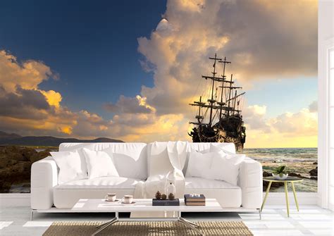 Pirate Ship Wall Mural Wallpaper Wall Art Peel And Stick Self Etsy Uk