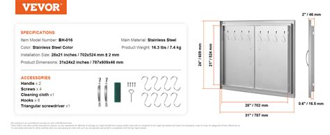 Vevor Bbq Access Door 31w X 24h Inch Double Outdoor Kitchen Door Stainless Steel Flush Mount