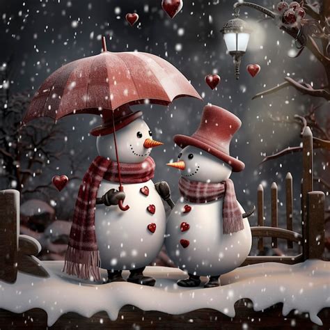 Premium Photo Christmas Card With A Snowman Holding An Umbrella In