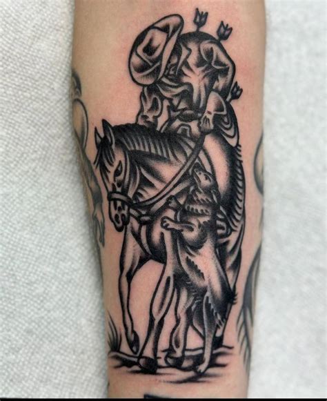 Cowboy Tattoo Placed On The Inner Forearm Traditional