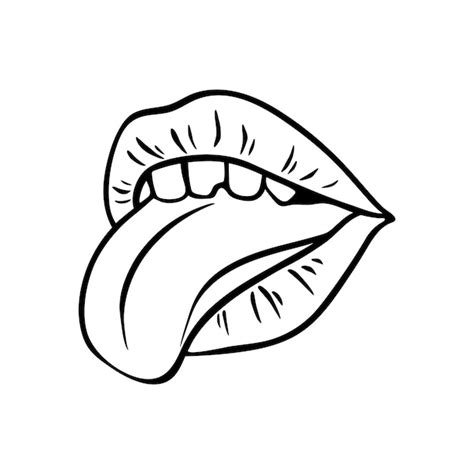 Premium Vector | Contour of female lips in retropop art style Mouth with tongue and teeth Vector ...