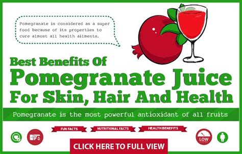 the benefits of pomegranate juice for skin, hair and health info poster