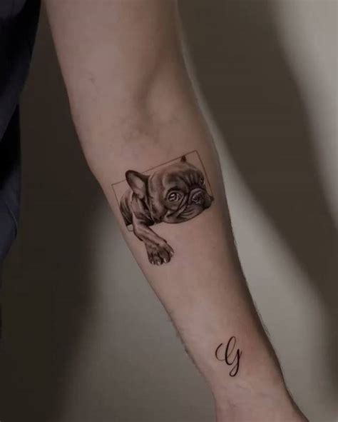 French Bulldog Portrait Tattoo Done On The Inner