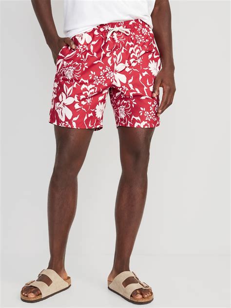 Old Navy Printed Swim Trunks --7-inch inseam red - 538685262