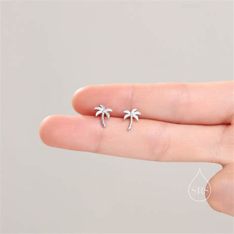 Sterling Silver Tiny Palm Tree Stud Earrings Earrings Silver Or Gold