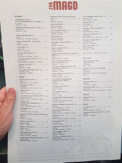 Menu da Zur Mägd Basilea St Johanns Vorstadt 29