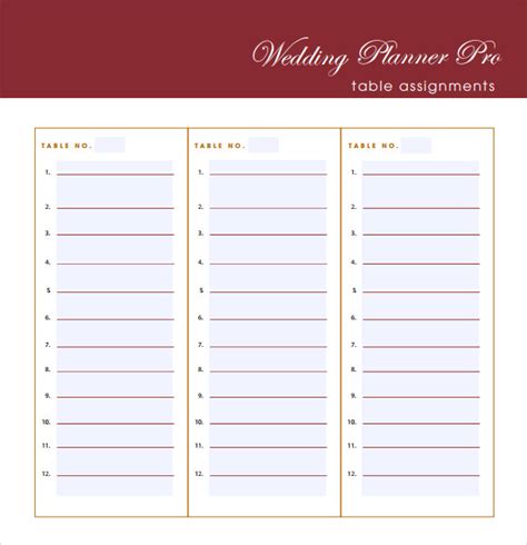 Printable Blank Wedding Guest List