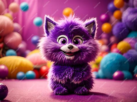 Premium Photo Cheerful Purple Furry Cartoon Character