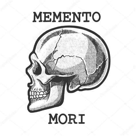 Human Skull With Memento Mori Phrase Artistic Or Symbolic Trope Sketch