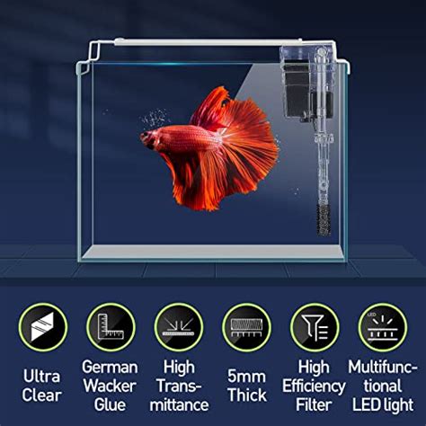 Laqual Rimless Glass Aquarium Starter Kit 3 Gal Ultra Clear Low Iron Glass