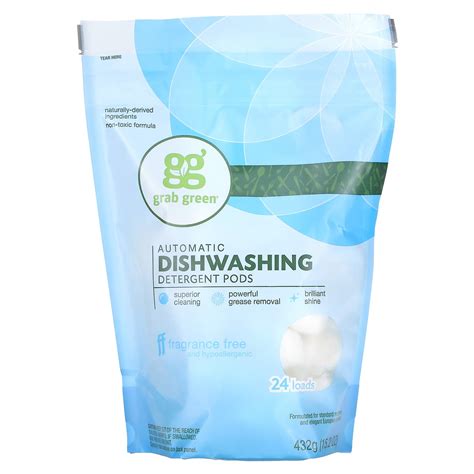 Grab Green Automatic Dishwashing Detergent Pods Fragrance Free 24 Loads 152 Oz 432 G